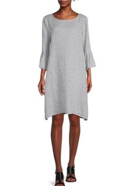 Bryn Walker Linen Phryne Bell Sleeve Shift Dress in Gray Lagenlook Size S